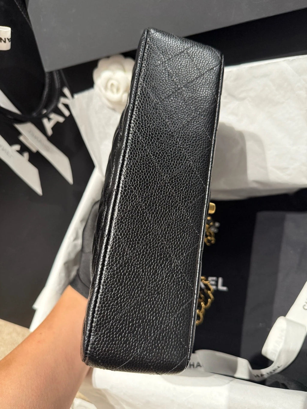 New Chanel Lamskin Black Gold Medium Shoulder Bag For Women