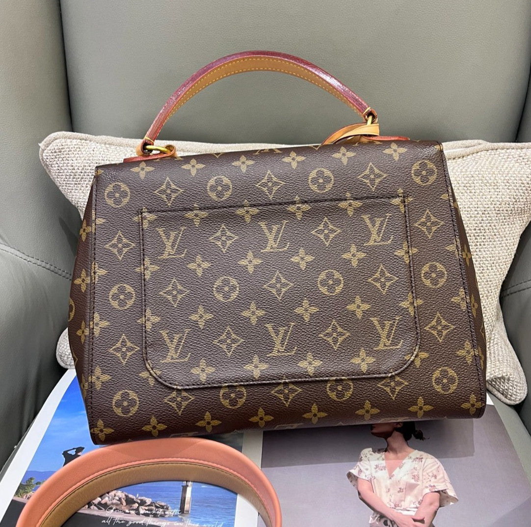 Louis Vuitton Cluny MM Monogram Top Handle Crossbody Brown Gold Women Classic