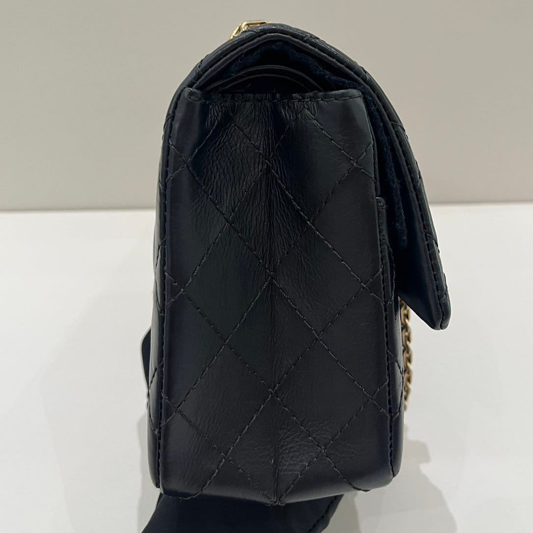 Chanel Black Gold Small Chain Shoulder Bag Quilted Classic Women