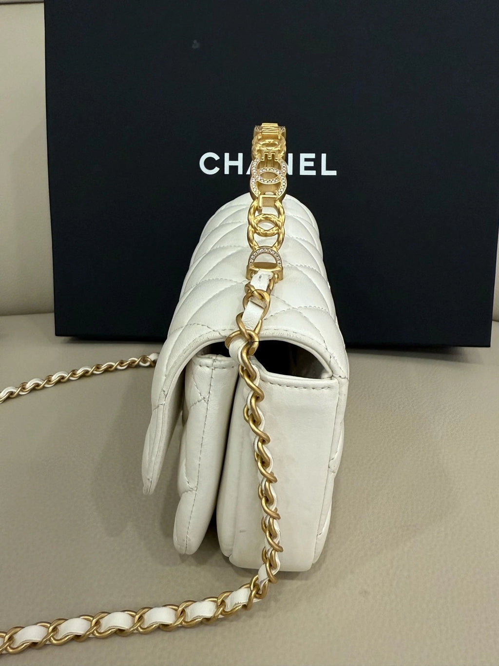 CHANEL White Top Handle Mini Square Crossbody Bag For Women