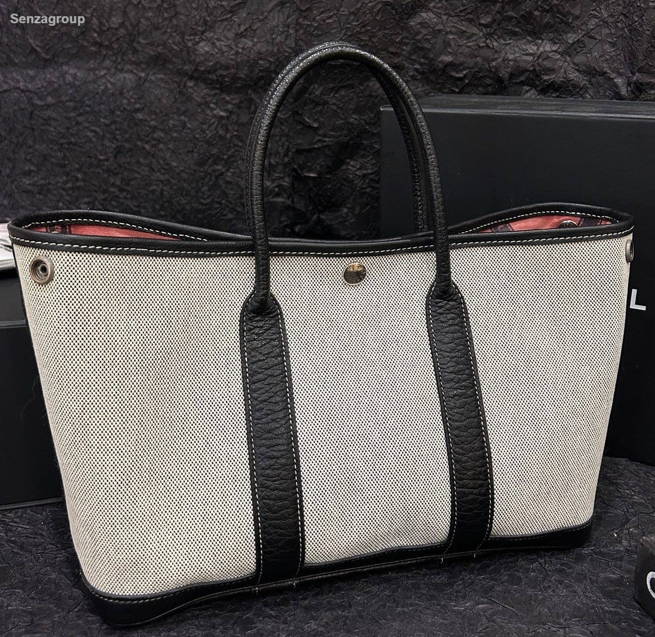 Hermes Garden Party30 Top Handle Bag White And Black Used Women Classic
