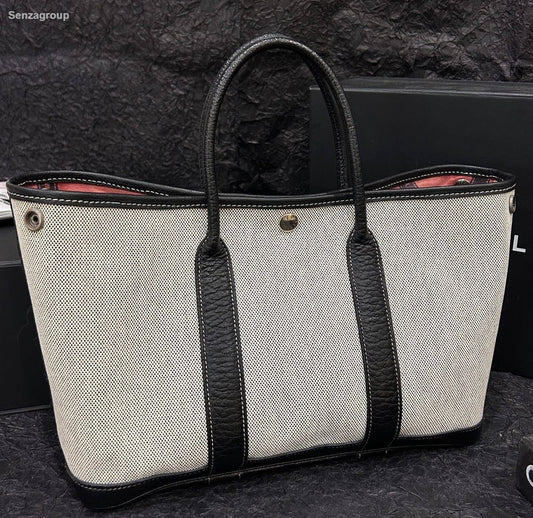 Hermes Garden Party30 Top Handle Bag White And Black Used Women Classic