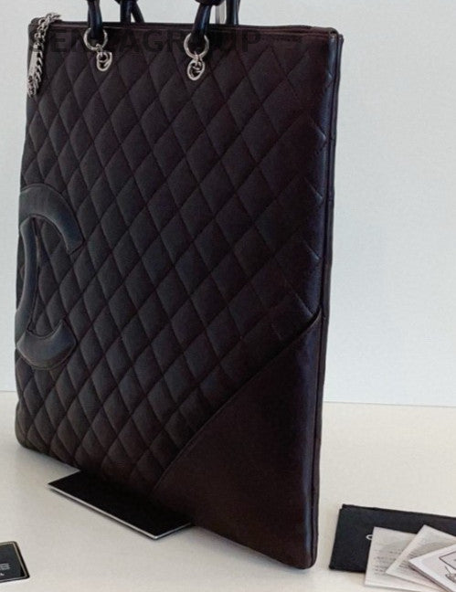 Chanel Chocolate Brown Tote Handbag Silver Used Women Classic Designer