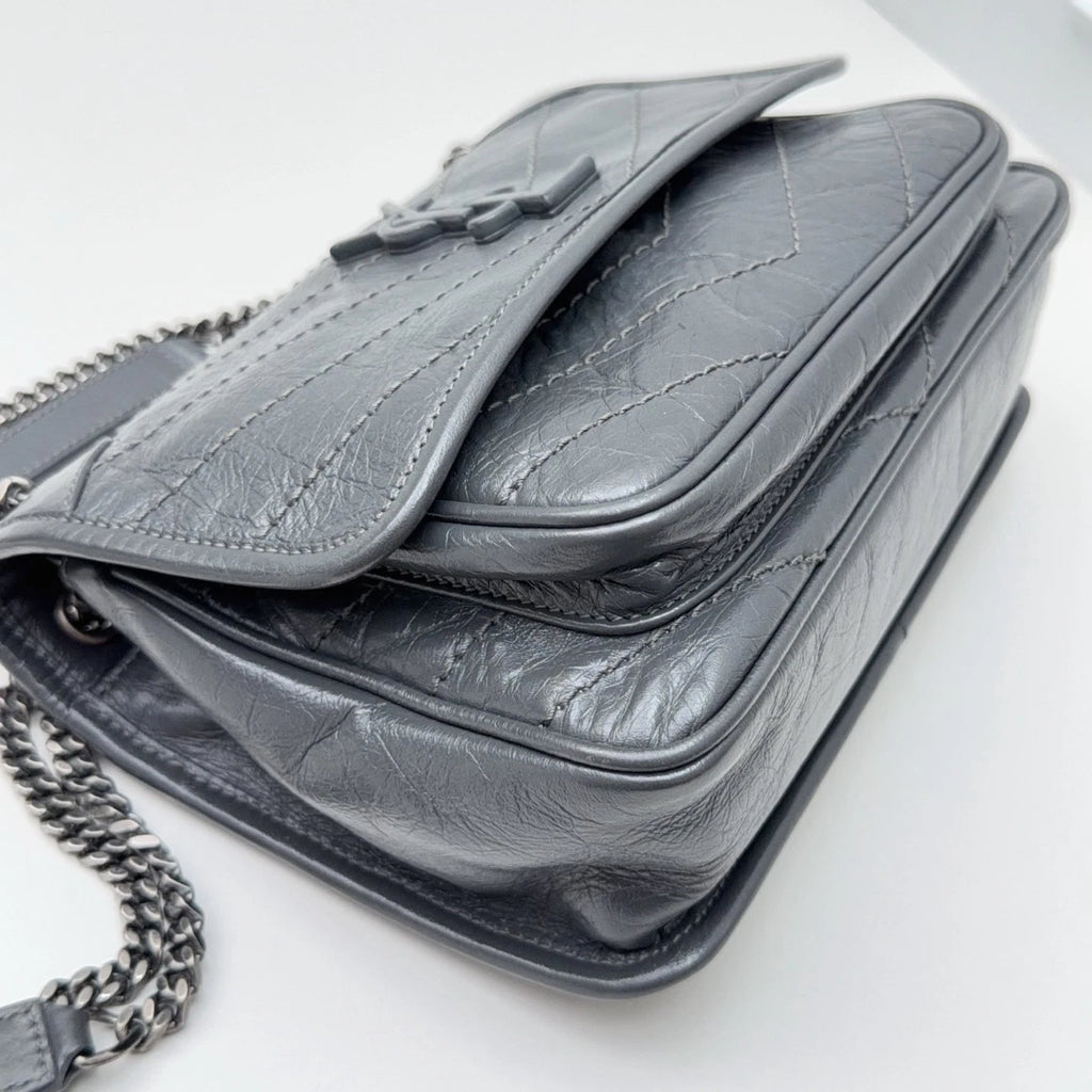 Saint Laurent Niki Gray Silver Shoulder Bag Crossbody Excellent