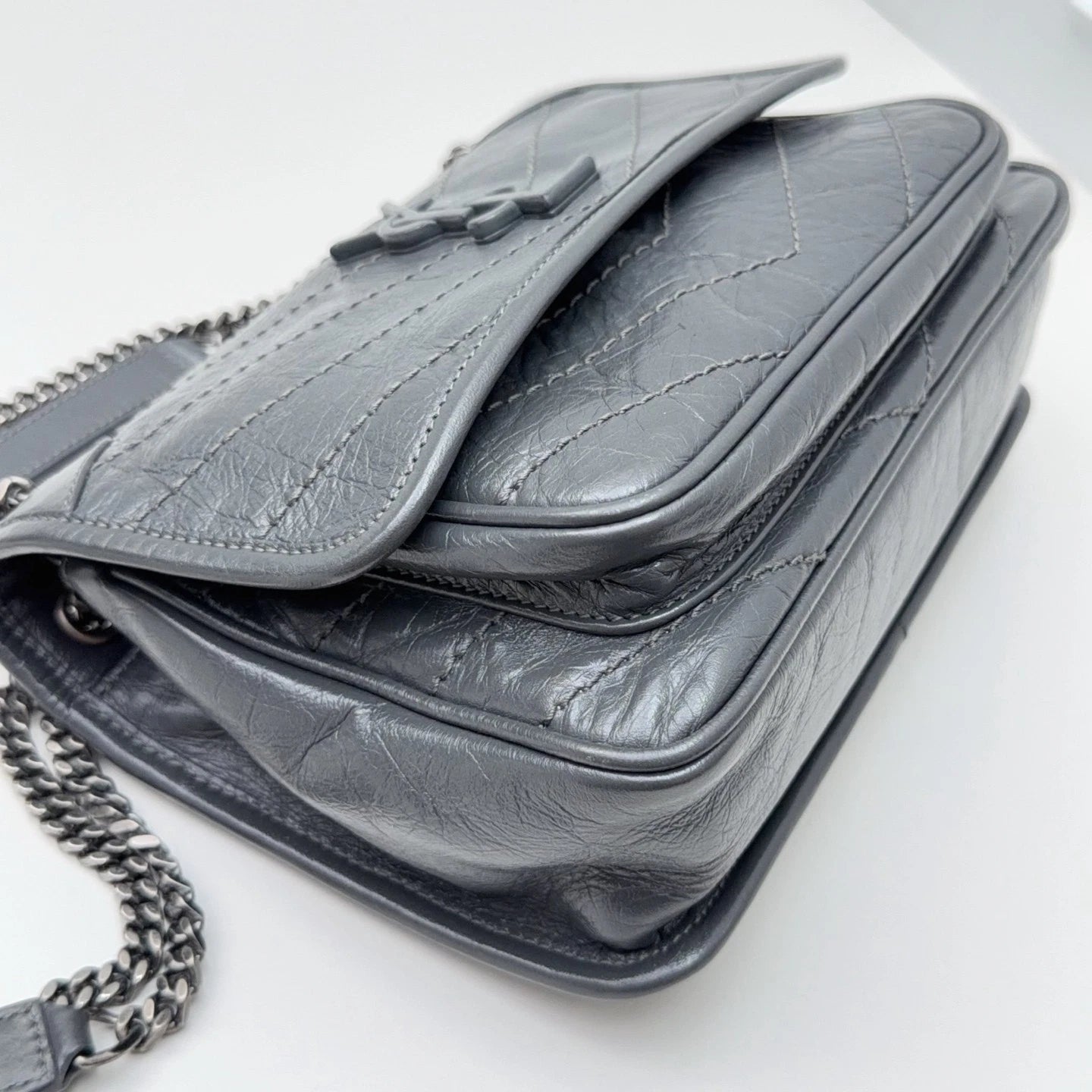 Saint Laurent Niki Gray Silver Shoulder Bag Crossbody Excellent