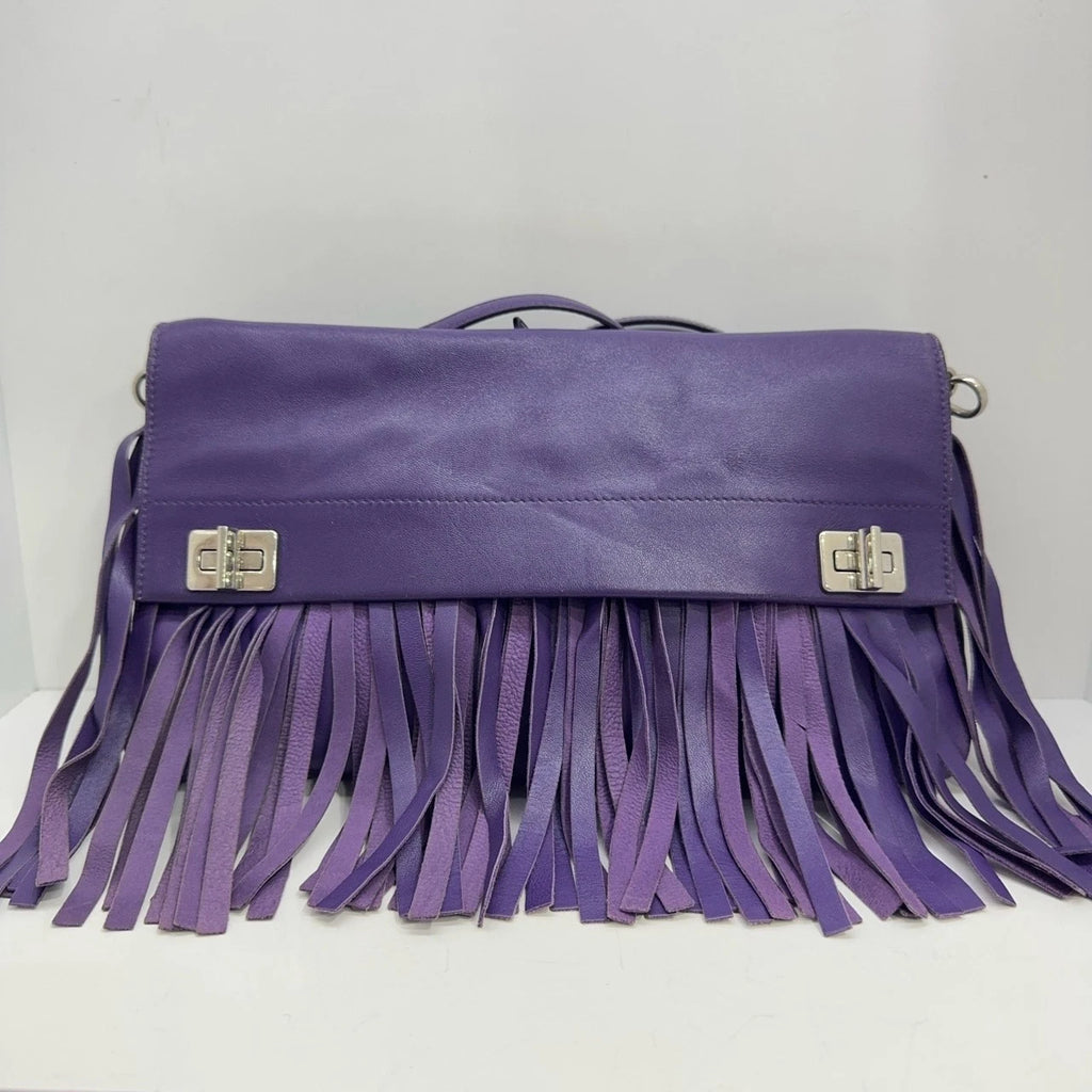 PRADA Purple Fringe Double Buckle Shoulder Crossbody Bag For Women