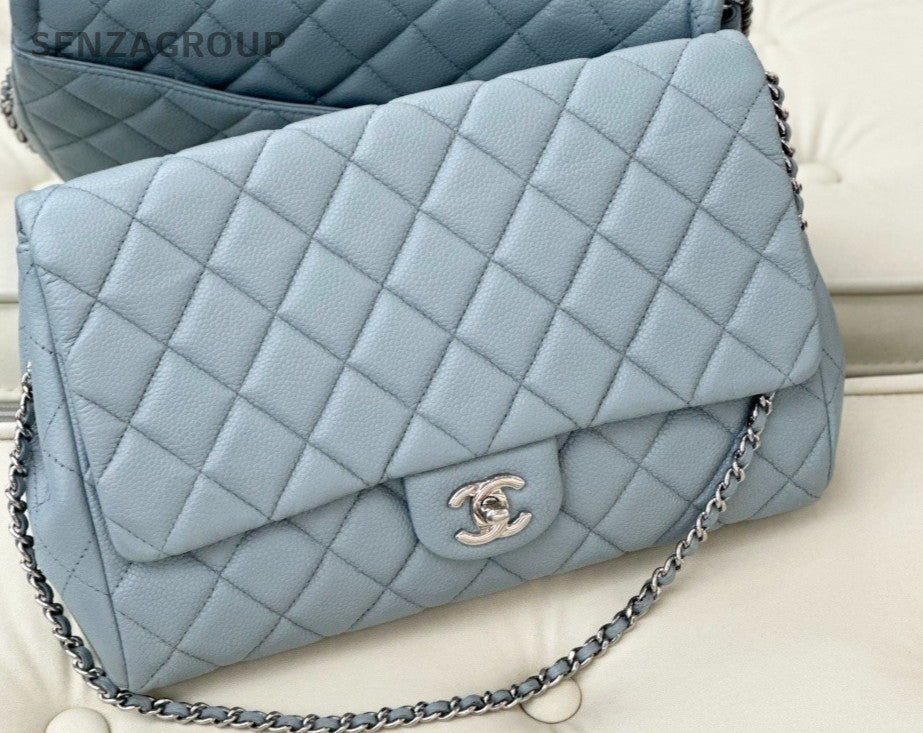 Chanel Timeless Classic Flag Armpit Caviar Leather Shoulder Bag Blue Women