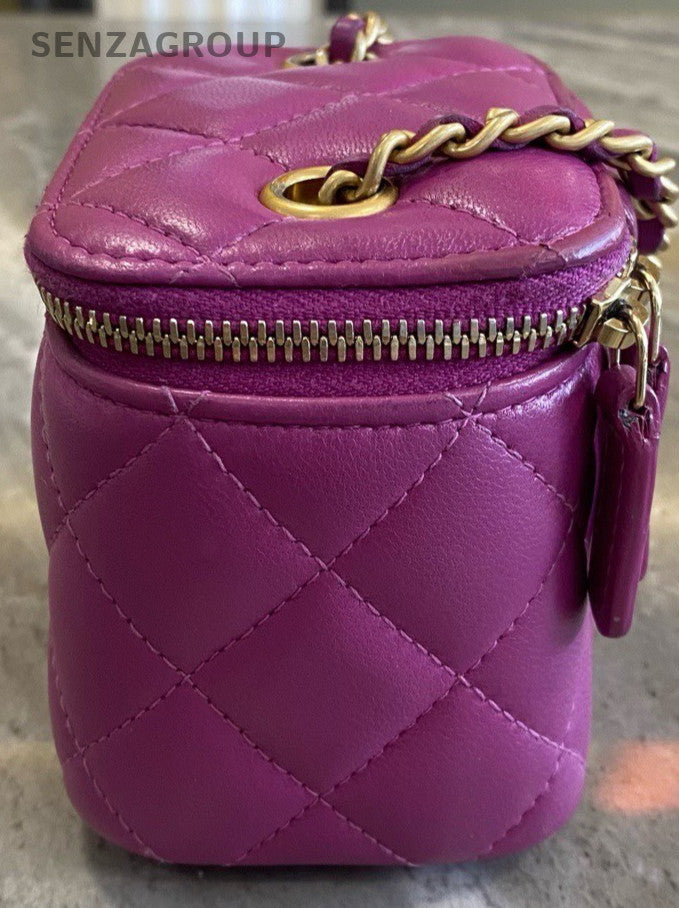 Chanel Lambskin Chain Shoulder Bag Crossbody Purple Gold Women Classic Diamond
