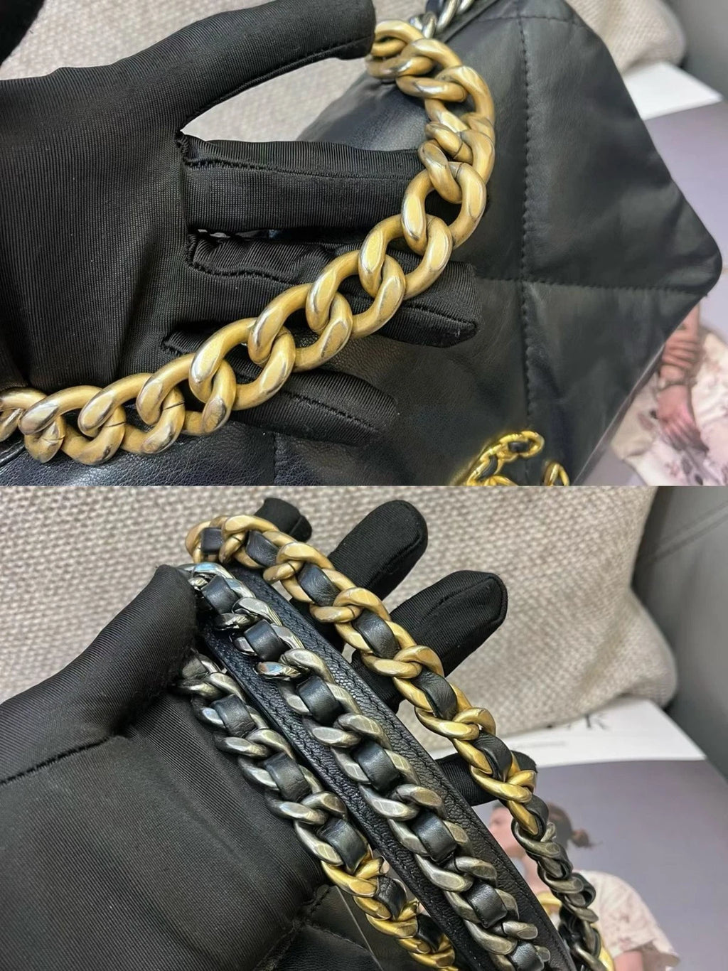 Chanel 19Bag PM Lambskin Chain Top Handle Crossbody Black Gold Women Classic