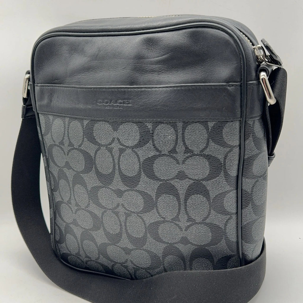 Coach Black Grey Monogram Canvas Shoulder Crossbody Bag For Women