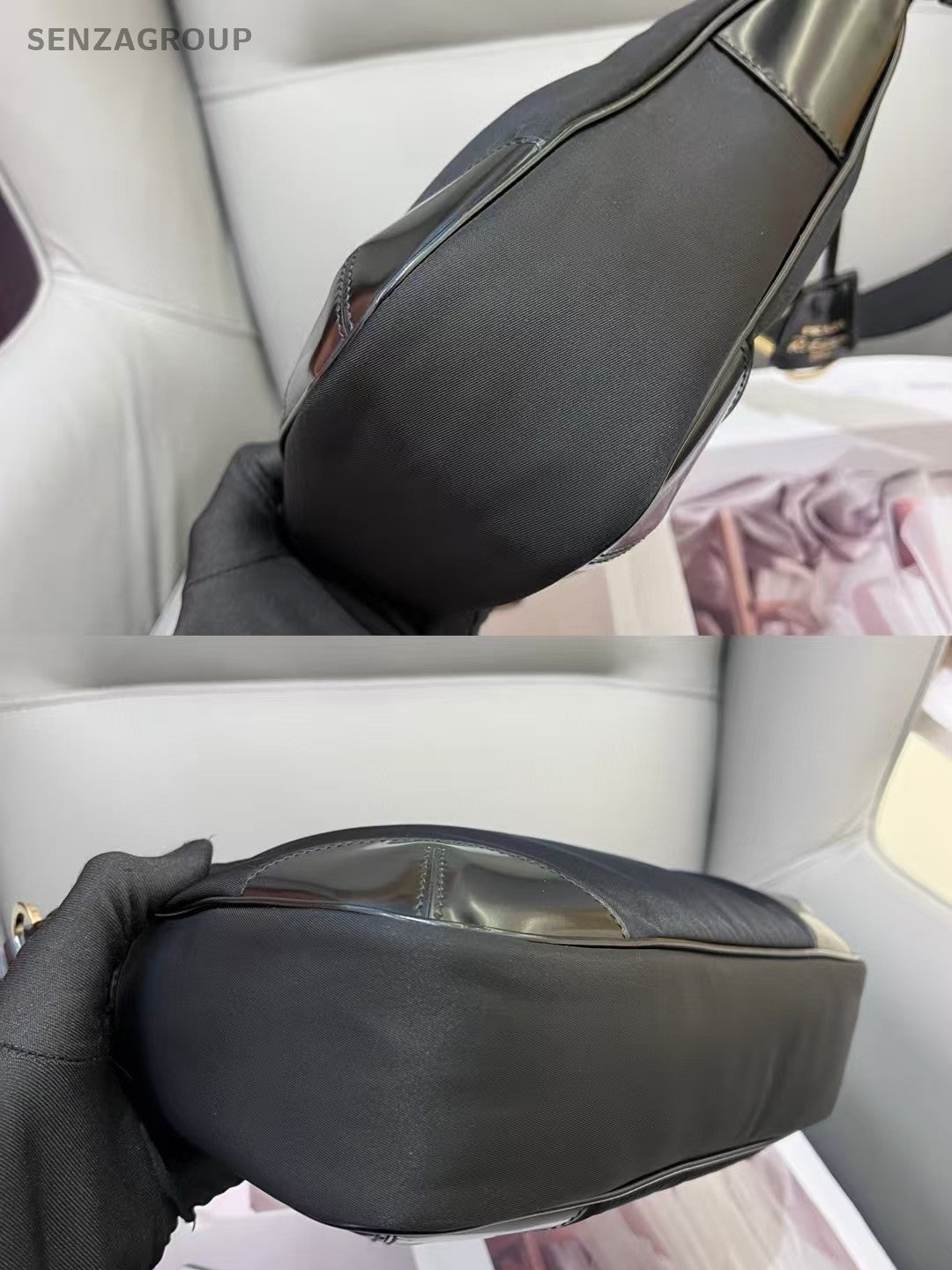 PRADA Classic Nylon logo Shoulder Handbag Black gold Women