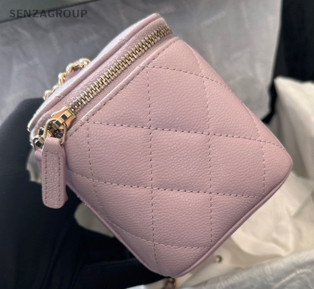 Chanel Vanity Case Chain Shoulder Bag Crossbody Pink Gold Diamond Women Classic