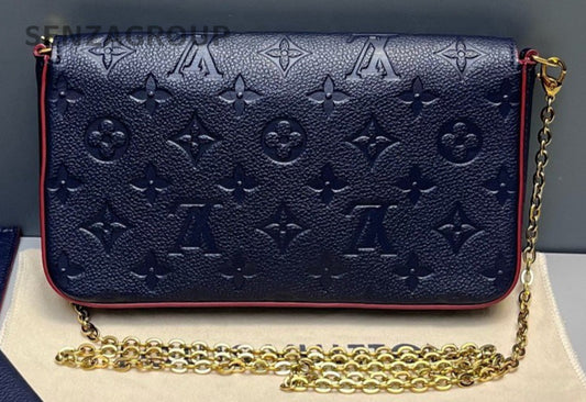 Louis Vuitton Monogram Chain 2Way Shoulder Bag Crossbody Blue Gold Women Classic