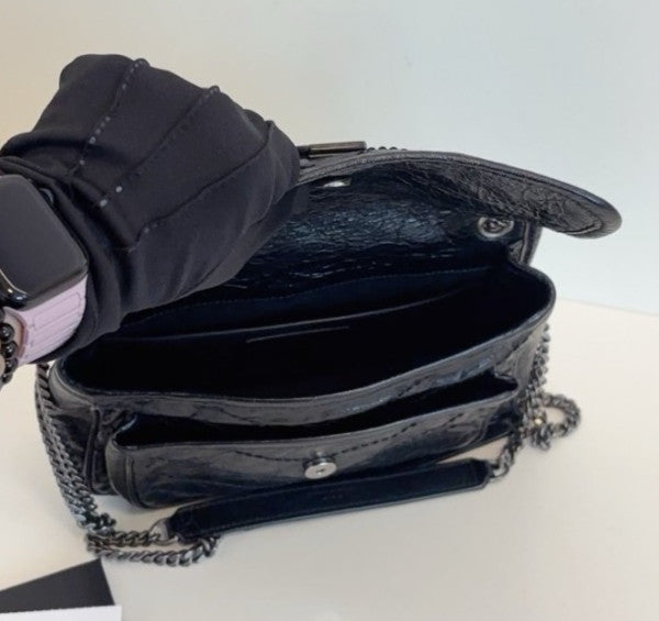 Saint Laurent Niki PM Chain Shoulder Bag Crossbody Black Silver Women Classic