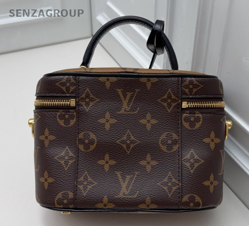 Louis Vuitton Vanity Monogram Chain Crossbody Top Handle Bag Brown Gold Women