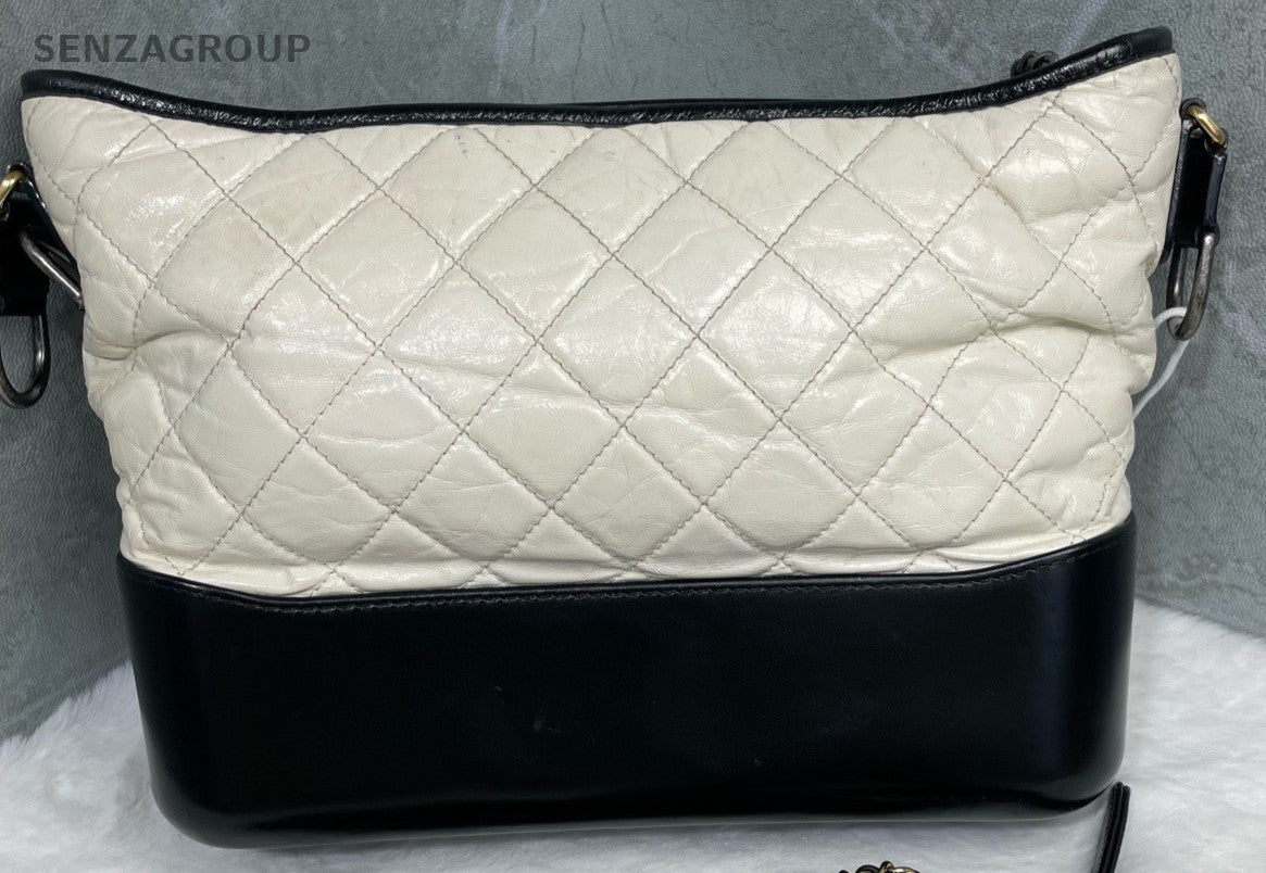 Chanel Calfskin MM Chain Shoulder Bag White Gold Silver Women Classic