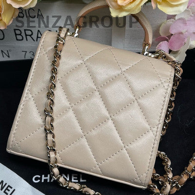 Chanel 23P Mini Chain Quilted Crossbody Bag Brown Gold Hardware