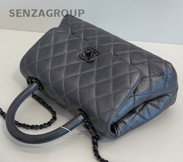Chanel Coco Handle PM Top Handle Bag Chain Crossbody Gray Black Women