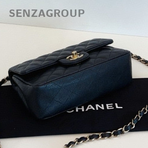 Chanel Classic Flap Mini Chain Diamond Shoulder Bag Crossbody Black Gold Women