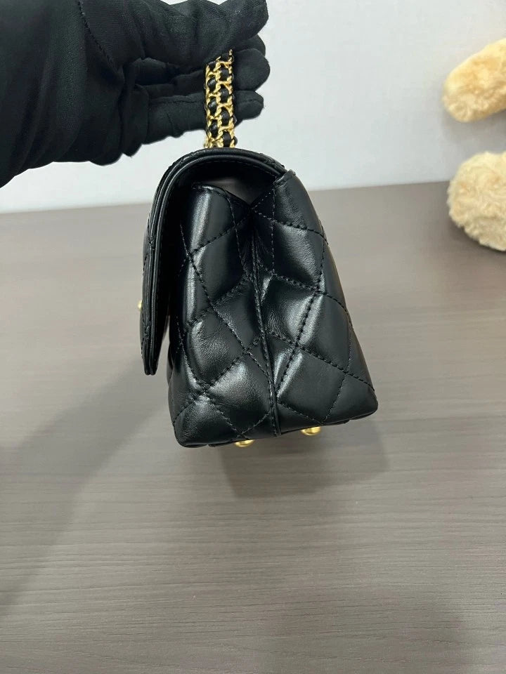 CHANEL Black Gold Mini Coco Handle Top Handle Bag For Women