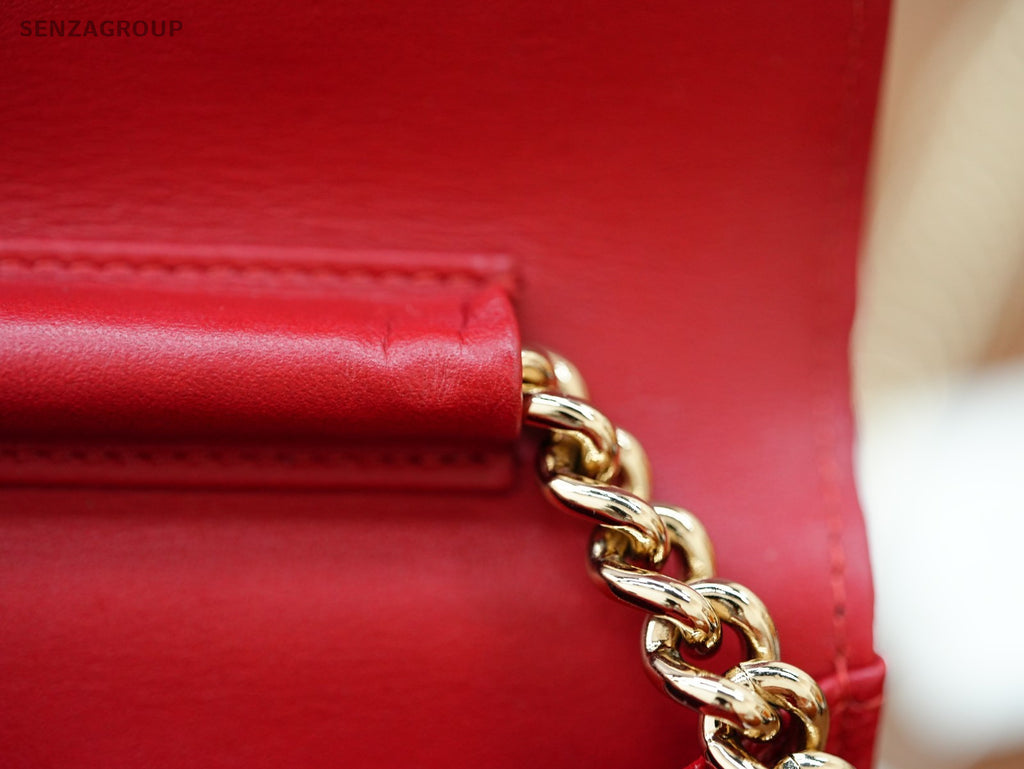 CHANEL Woc Diamond pattern Calfskin Chain Shoulder bag Women Red Gold