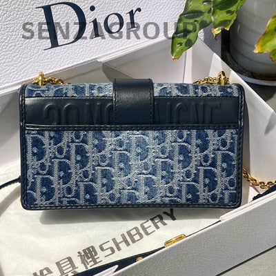 Dior Montaigne 30 Small Oblique Denim Chain Shoulder Crossbody Bag