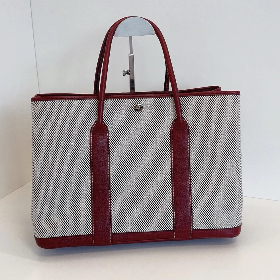 Hermes Garden Party 36 Tote Top Handle Bag Red Beige Women Fashion