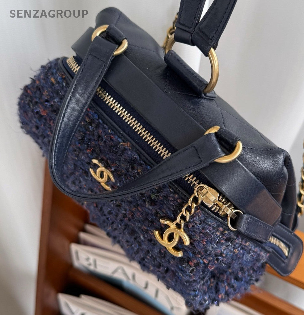 Chanel Calfskin Backpack Blue Gold Used Women Classic Fashion