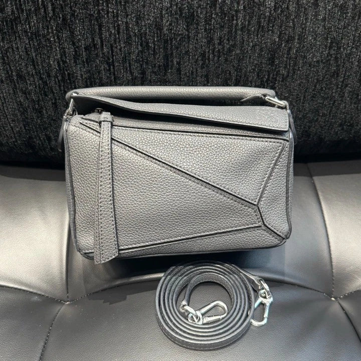 Loewe Puzzle Mini Top Handle Shoulder Crossbody Bag Gray Silver Women D