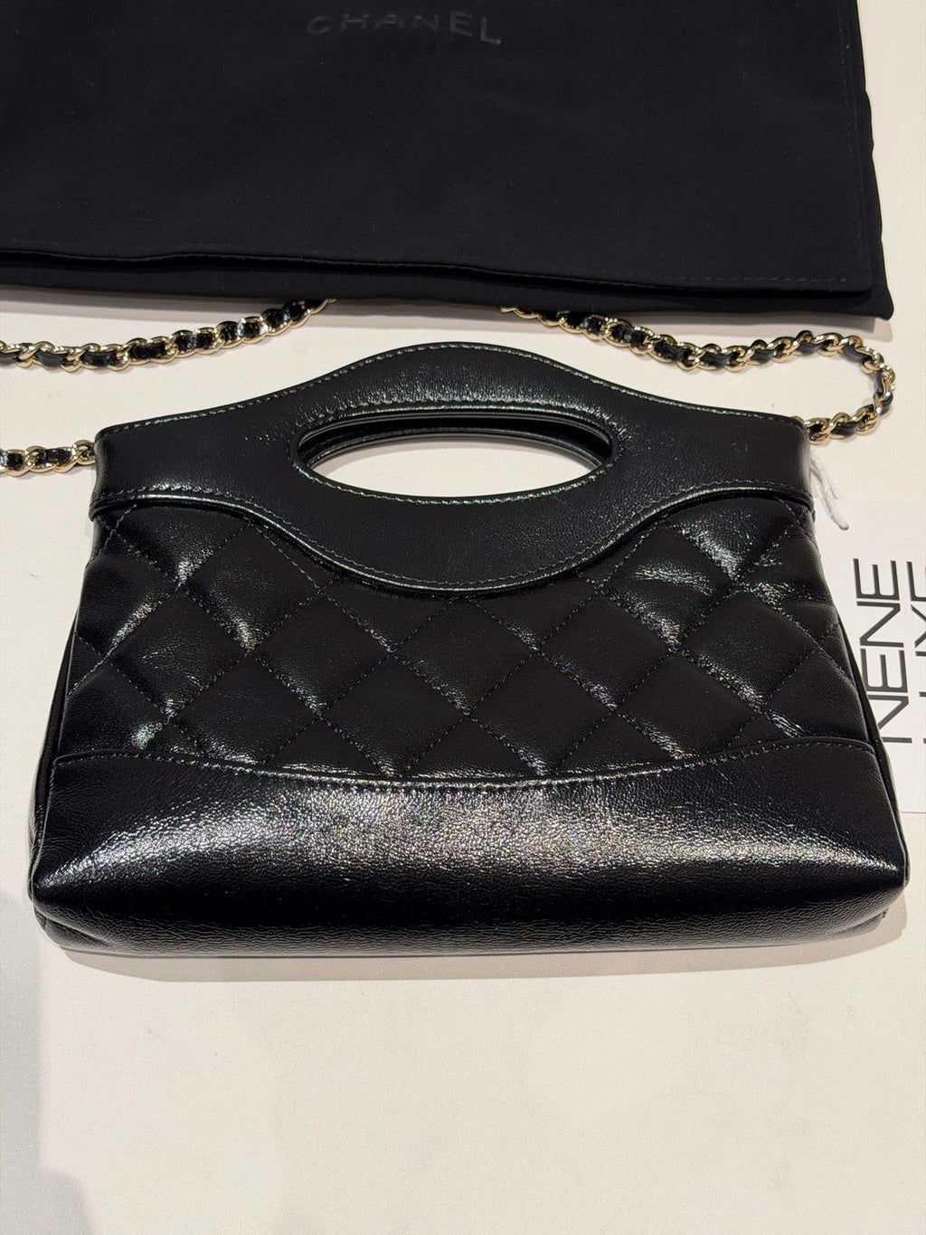 Chanel 31Bag Nano Chain Shoulder Crossbody Black Gold Diamond Women Classic