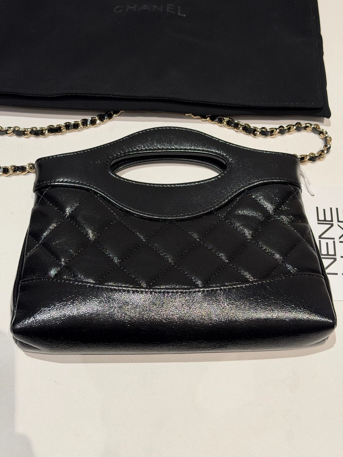 Chanel 31Bag Nano Chain Shoulder Crossbody Black Gold Diamond Women Classic