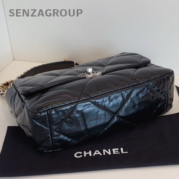 Chanel 19Bag MM Chain Top Handle Bag Crossbody Black Silver Women Classic