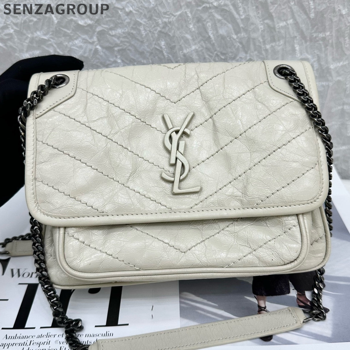 Saint Laurent Niki Baby Small Silver Chain Shoulder Crossbody Bag Classic