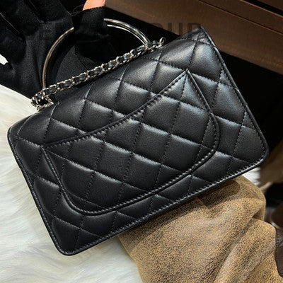 Chanel Black Silver WOC Quilted Chain Crossbody Bag Classic Women's
