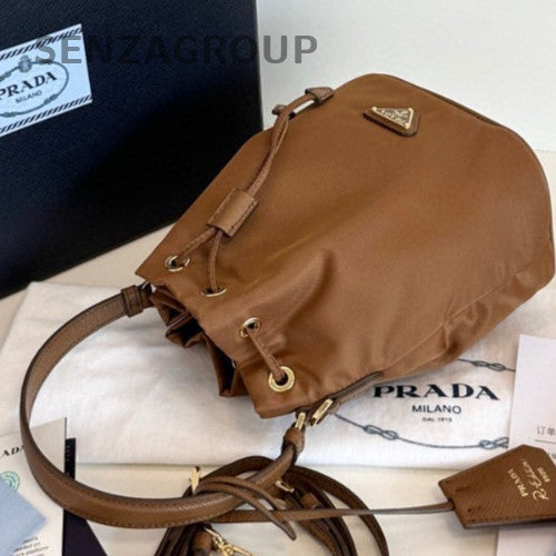 Prada Re-EditionRe-Nylon Mini Bucket Top Handle Bag Crossbody Brown Gold Women
