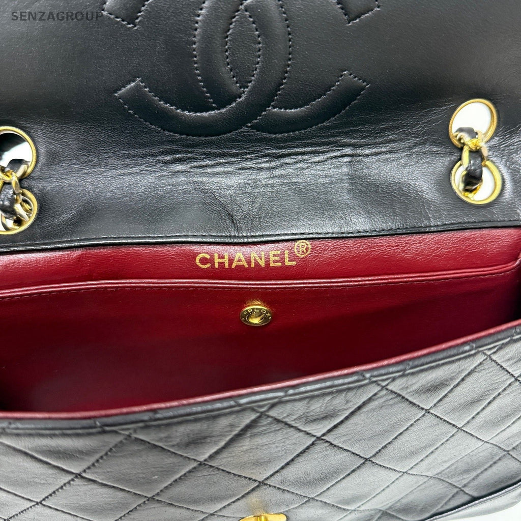 Chanel Vintage PM Classic Flap Mini Chain Shoulder Crossbody Bag Black Gold