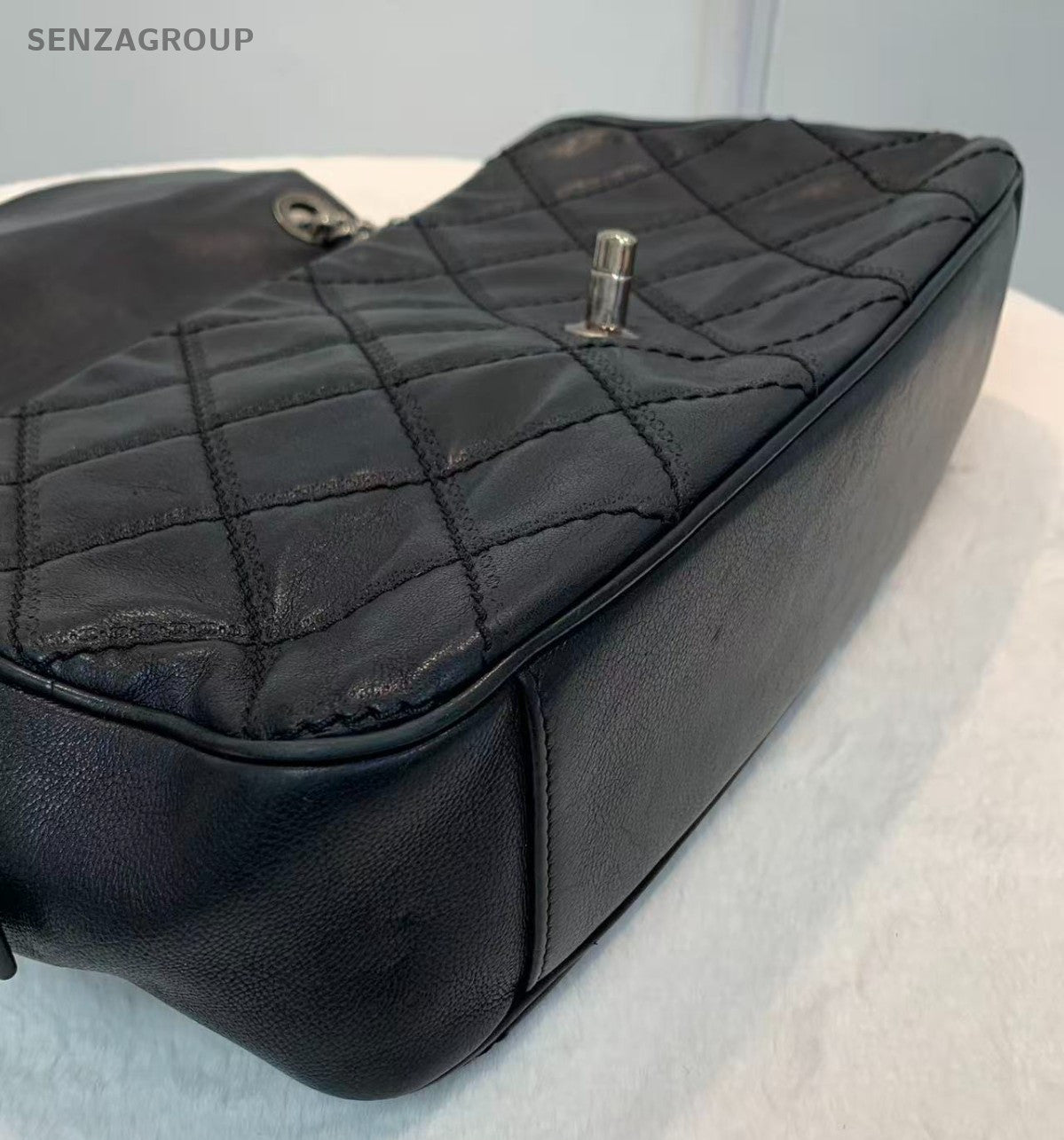 Chanel Edinburgh Calfskin Chain Shoulder Bag Diamond Black Silver Women Classic