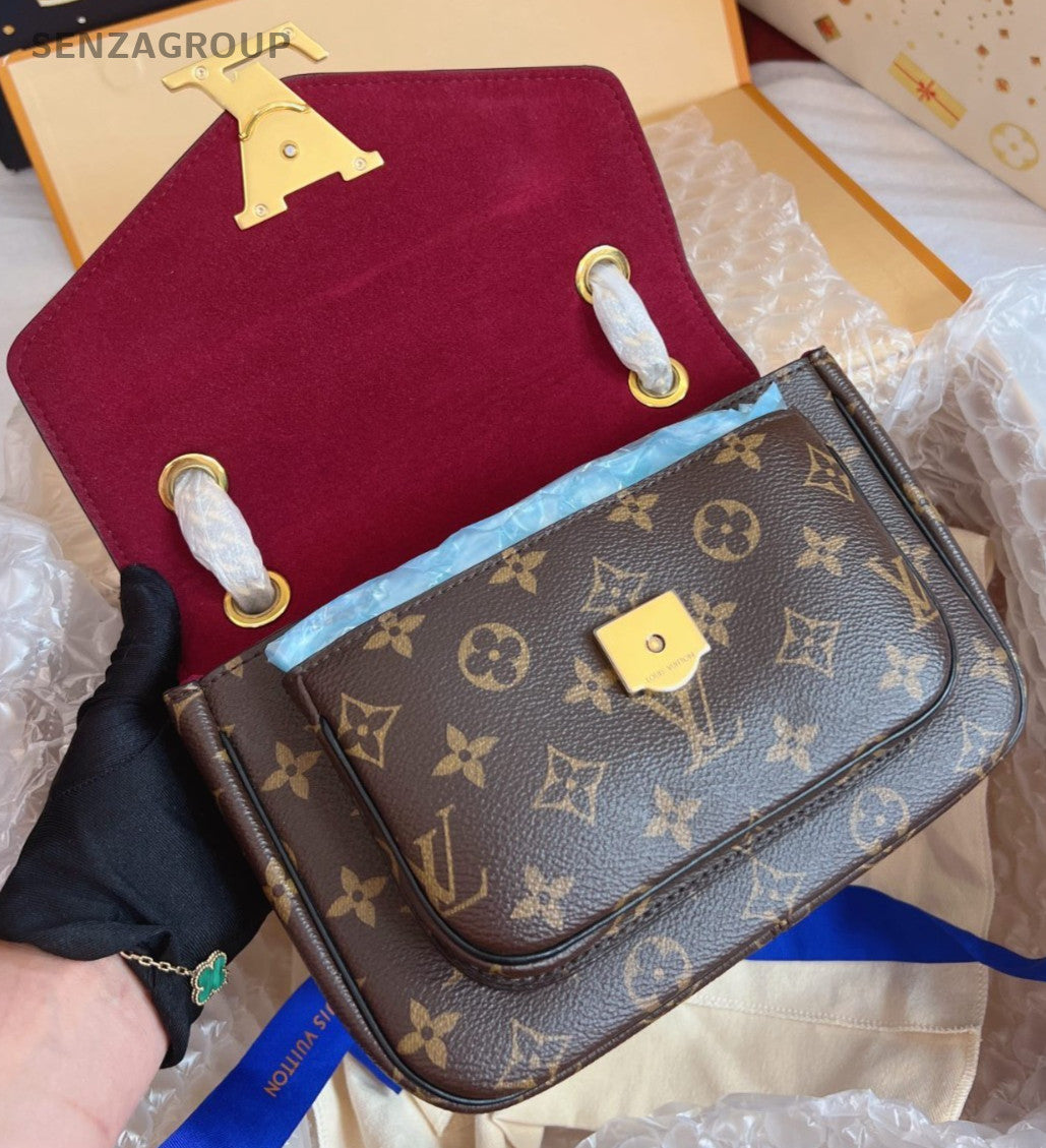 Louis Vuitton Passy Monogram Chain Shoulder Bag Brown Gold Women Classic