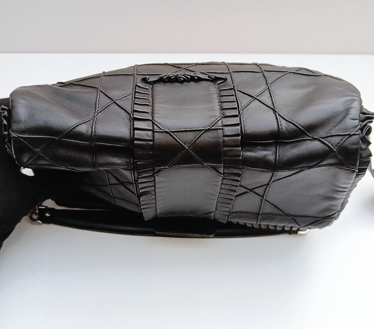 Christian Dior Calfskin Chain Black Silver Shoulder Bag Women Classic