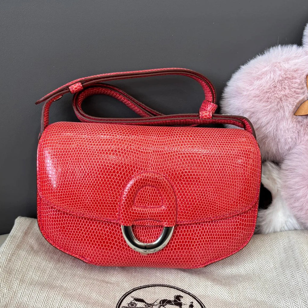 Hermes Cherche Midi 2Way Shoulder Crossbody Red Silver Women Classic Fashion