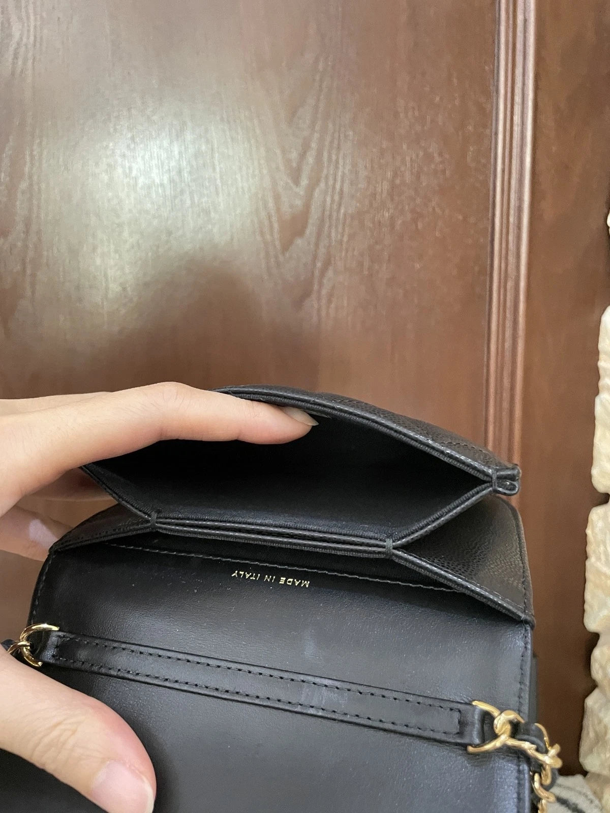 Chanel Black Gold Caviar Leather Star Saddle WOC Chain Bag For Women