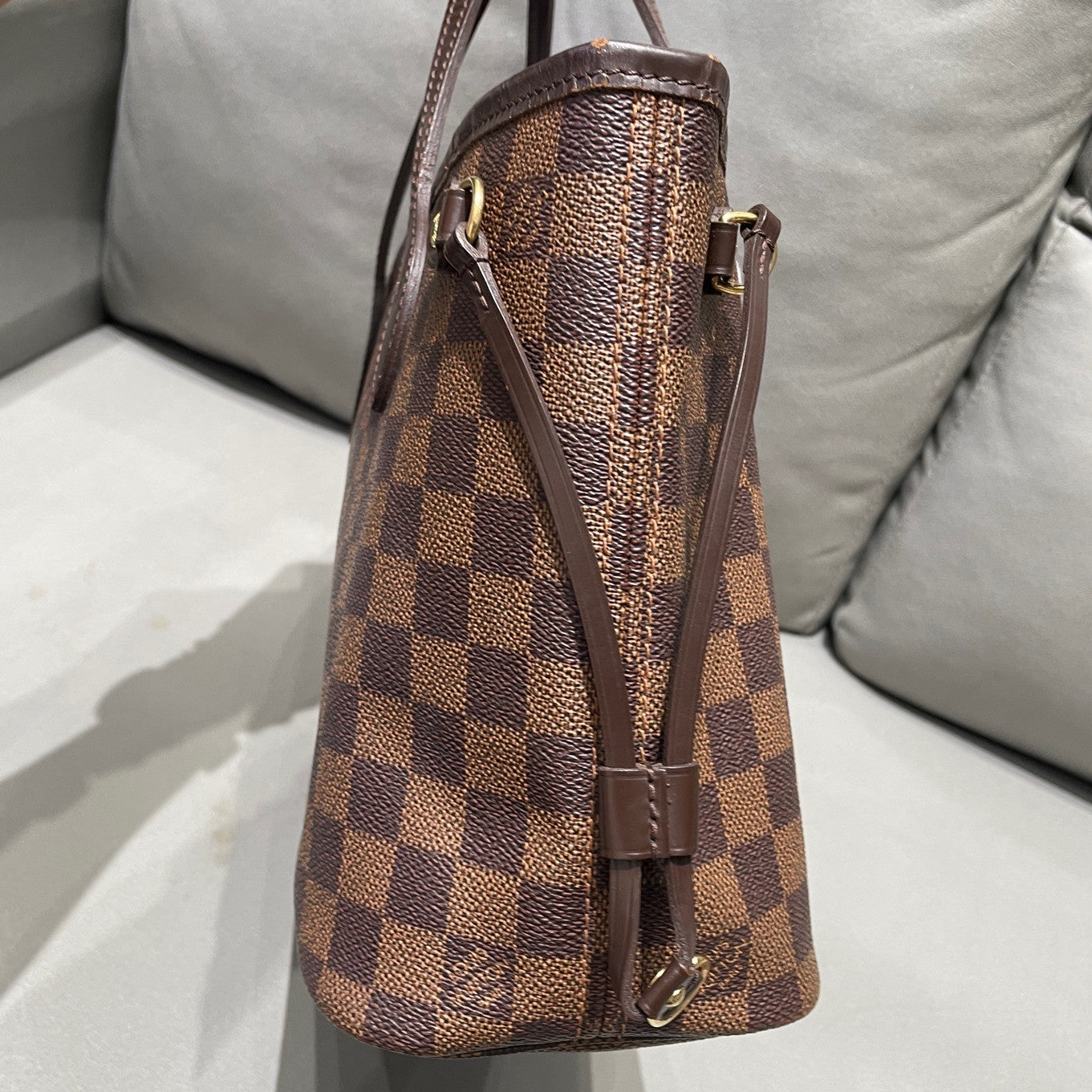 Louis Vuitton Neverfull Damier Ebene MM Brown Gold Hardware Women's Bag