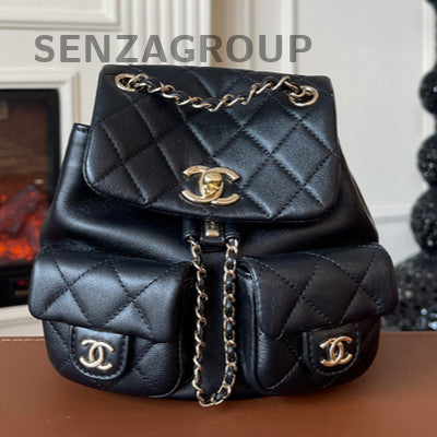 Chanel Duma Small Black Gold Calfskin Quilted Backpack - Classic Women's