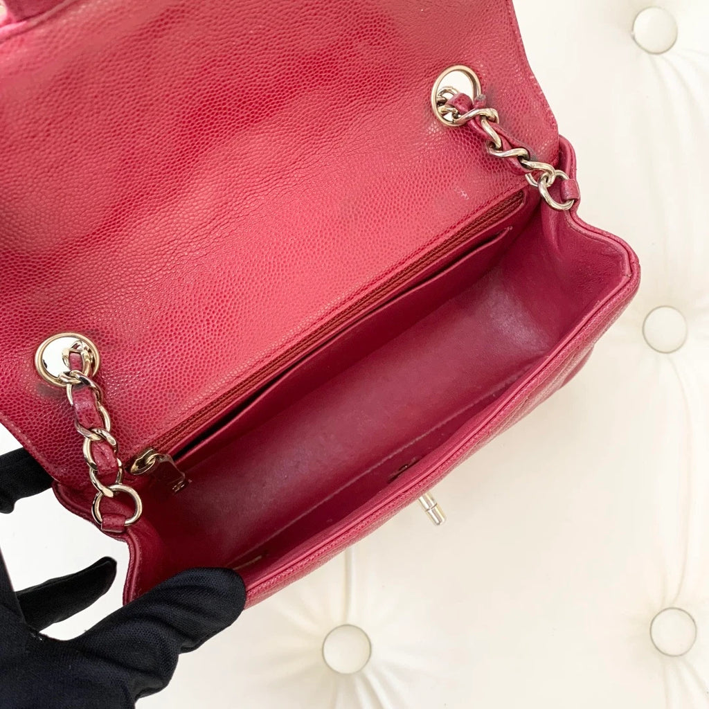 Chanel Classic Flap Mini Chain Calfskin Shoulder Bag Crossbody Red Gold Women S
