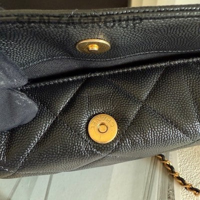 Chanel Quilted Black Gold Charm Chain Shoulder Crossbody Bag