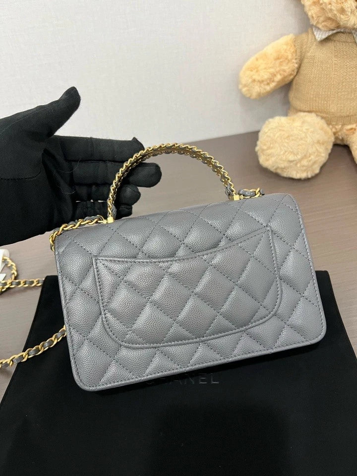 CHANEL Gray Metal Handle WOC Crossbody Bag For Women