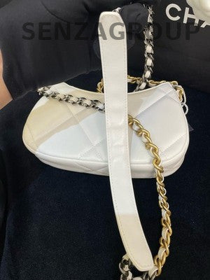 Chanel 19 Bag White Gold Chain Shoulder Crossbody Quilted Women's Fashion
