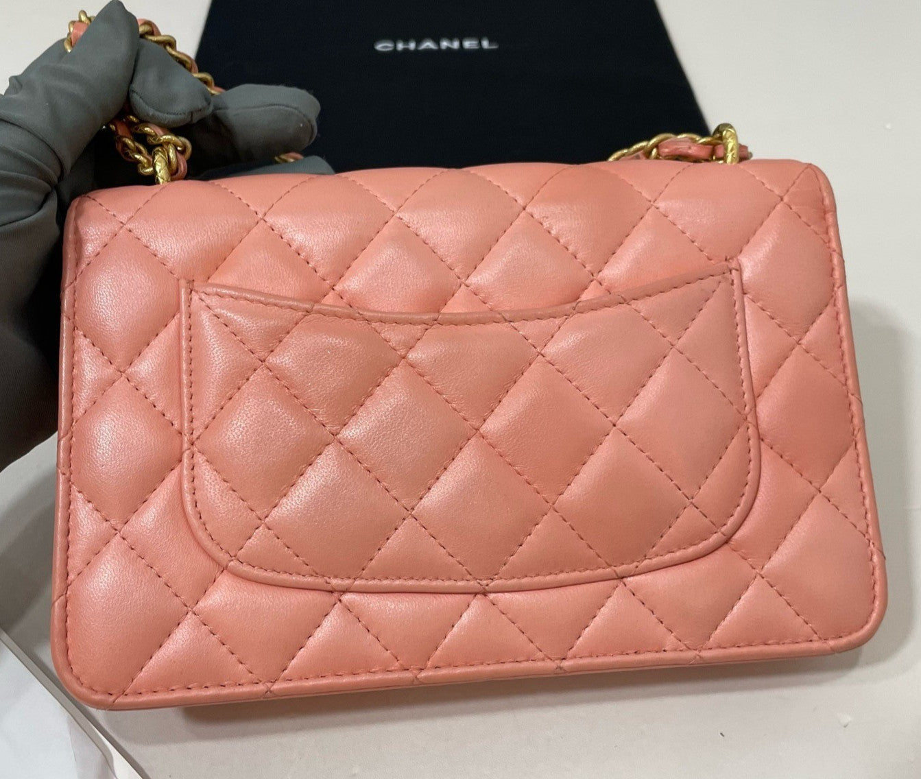 Chanel Chain Lambskin Crossbody Orange Gold Diamond Women Classic