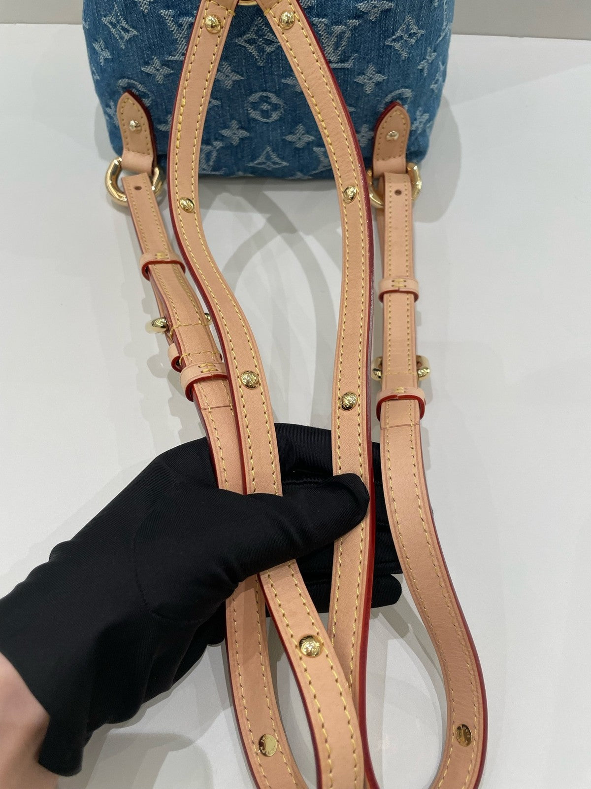 Louis Vuitton Denim Monogram Backpack Blue Gold Buckle Women's Classic