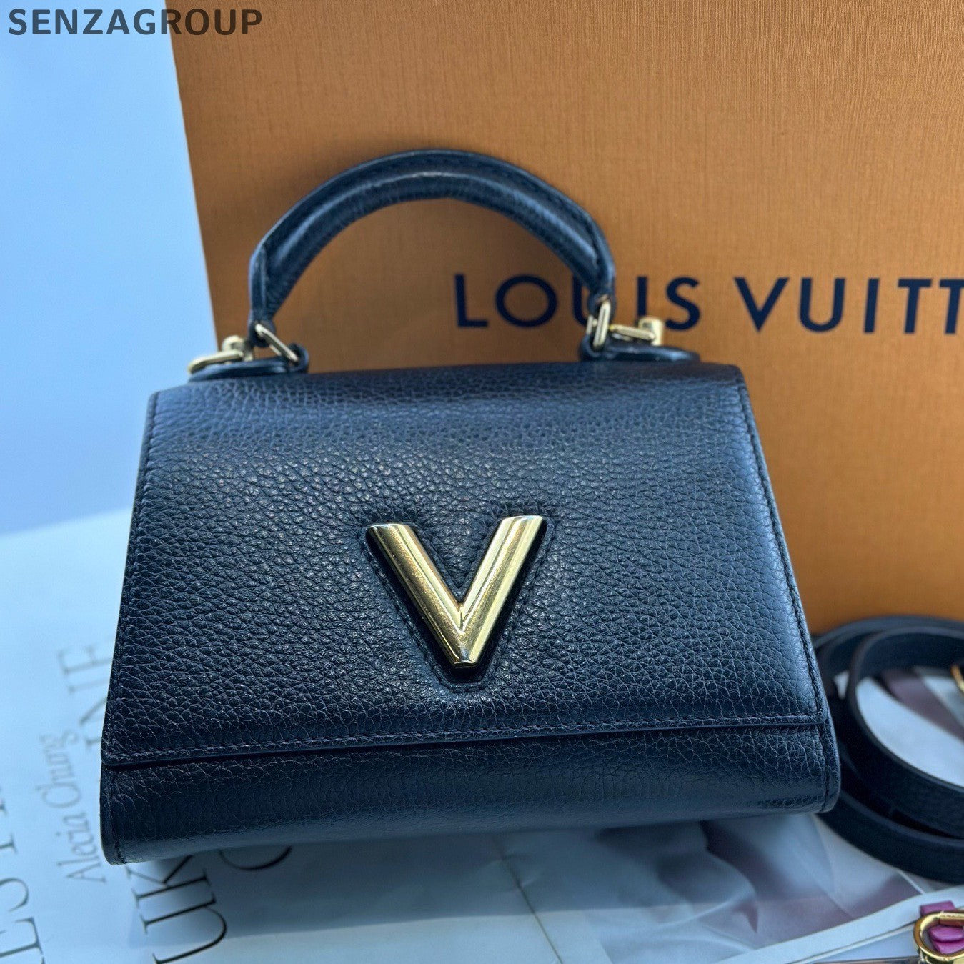 Louis Vuitton Twist PM Top Handle Crossbody Black Gold Women Classic